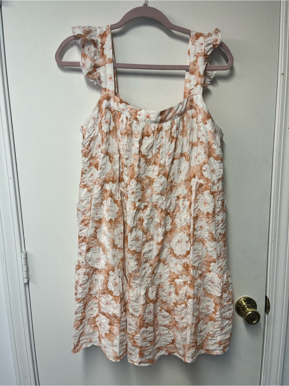 Moodie Floral Ruffle Strap Tiered Mini Dress Cream Peach M